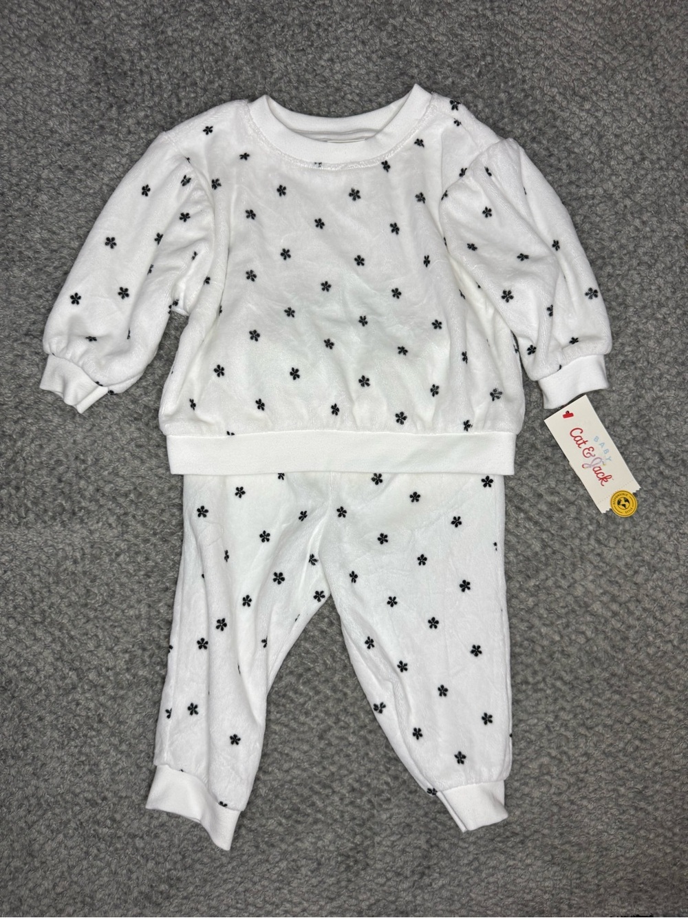 Cat & Jack Baby Girls 2pc Floral Sweater & Pants Outfit Set - White 12M NWT